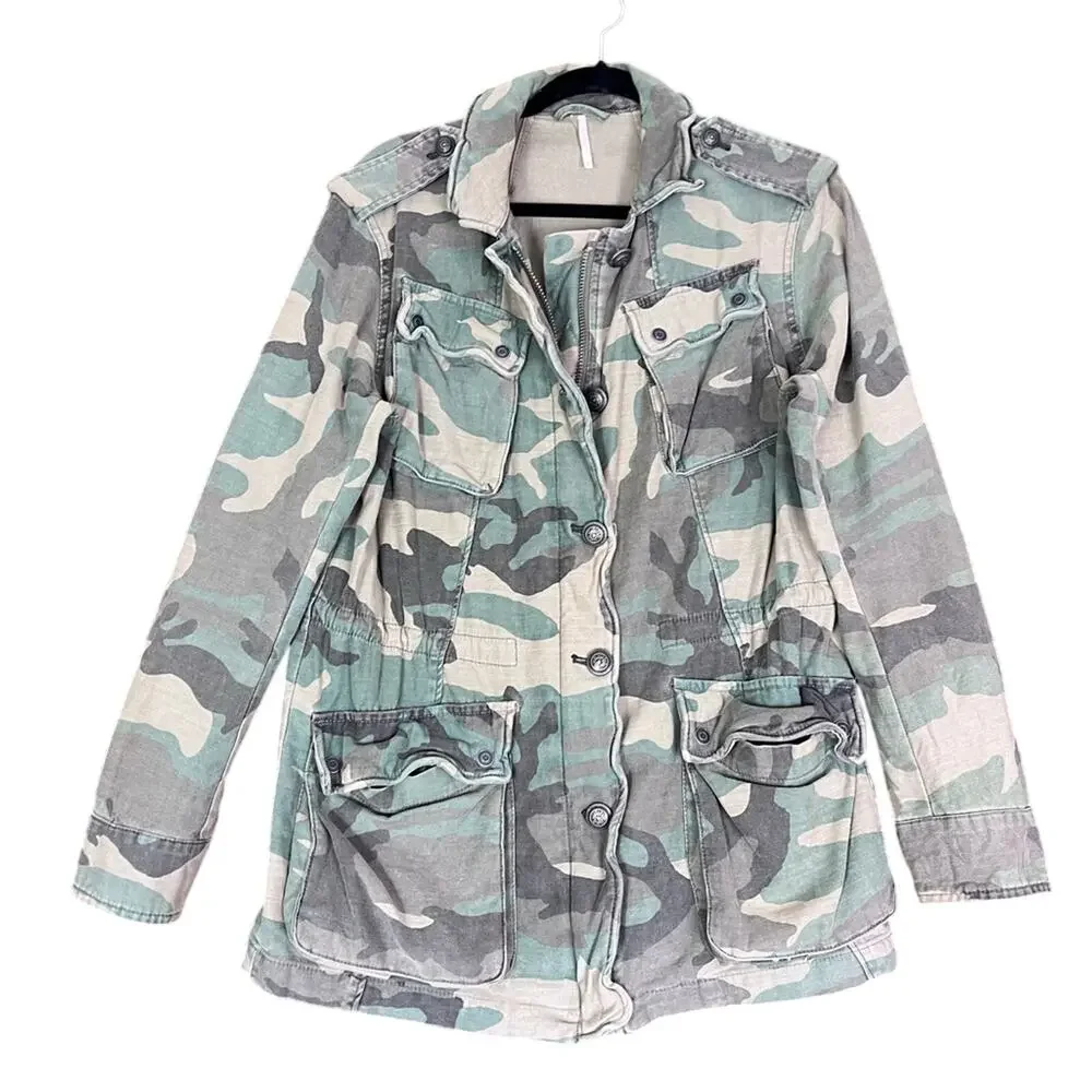 Free People Jacket Women's Size Small Military Camo Utility Multi-pocket Combat